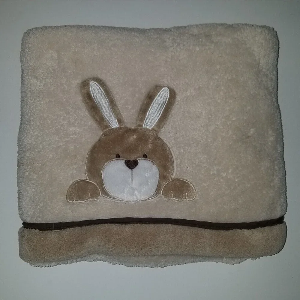 Brown Bunny Rabbit Fleece Baby Blanket Lovey 3D Ears Heart Nose 30x40 Piccolo ?